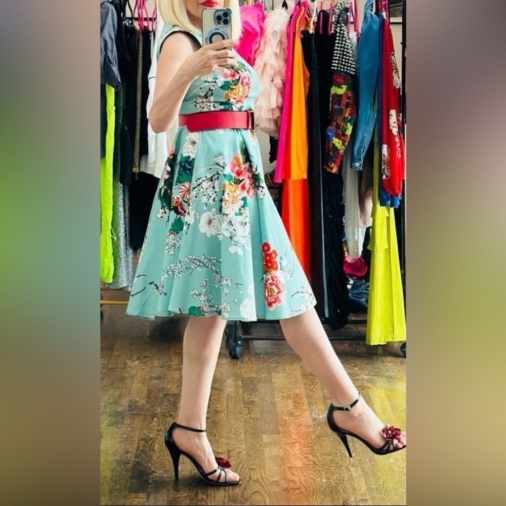 1950’s Rockabilly Pin Up Vintage Style Sleeveless Floral Cocktail Dress …